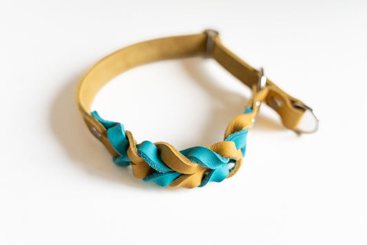 Braided leather - Yellow & blue (Medium)